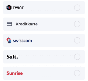 Bezahlmöglichkeiten SMS, TWINT, Kreditkarte
